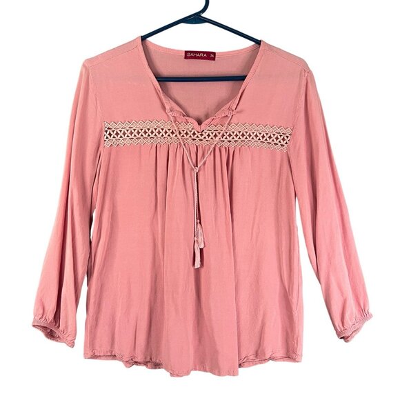 SAHARA Women’s Peasant Blouse Tassels Pink Size 36 / US Small - Picture 1 of 10